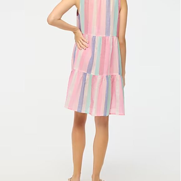 NWT J. Crew  Factory Ruffle Shimmer Beach Tiered Sheer Dress Pastel Stripe Sz S - Picture 8 of 9